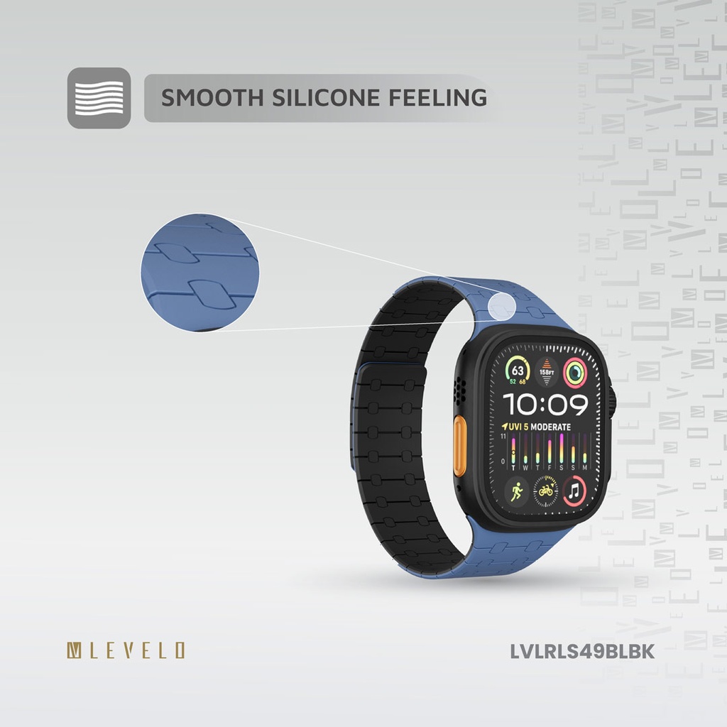 LEVELO APPLE WATCH SE 49/45 MM ROYALLINK SILICONE STRAP WITH MAGNET BLUE/BLACK LVLRLS49BLBK thumbnail 7