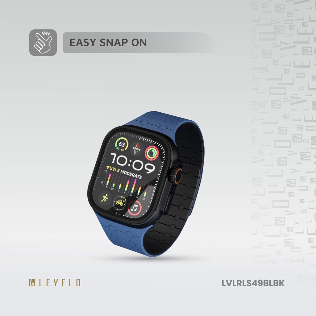 LEVELO APPLE WATCH SE 49/45 MM ROYALLINK SILICONE STRAP WITH MAGNET BLUE/BLACK LVLRLS49BLBK thumbnail 6
