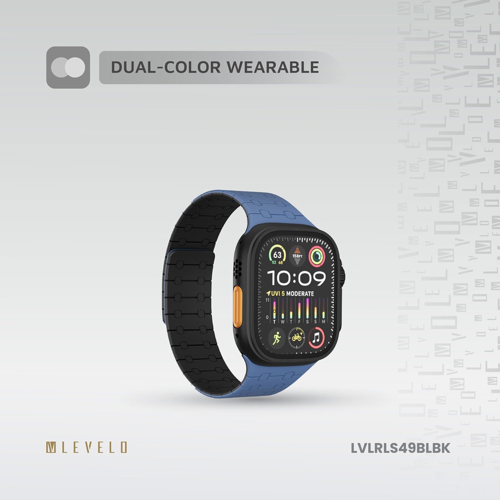 LEVELO APPLE WATCH SE 49/45 MM ROYALLINK SILICONE STRAP WITH MAGNET BLUE/BLACK LVLRLS49BLBK thumbnail 8