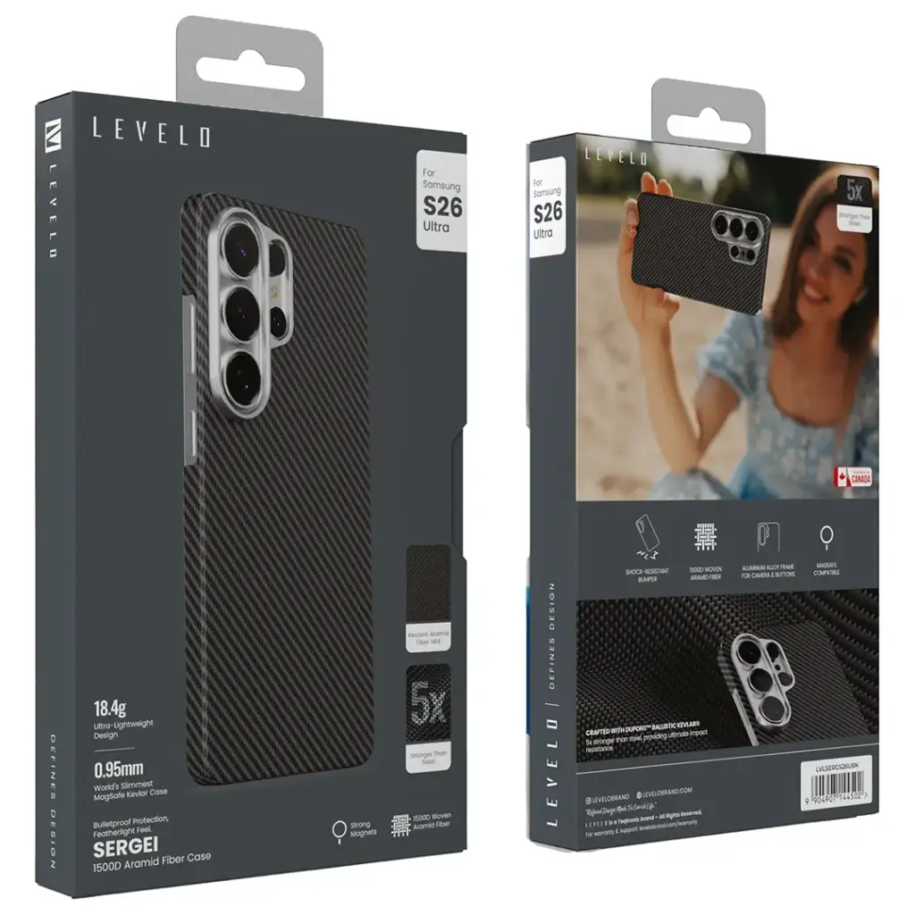 LEVELO SAMSUNG GALAXY S26 ULTRA SERGEI 1500D ARAMID FIBER CASE BLACK LVLSERGS26UBK thumbnail 4