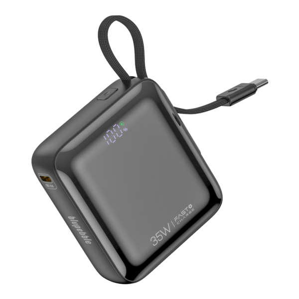 BLUPEBBLE LINKPOD MINI 35W 10000MAH POWER BANK WITH RETRACTABLE CABLE GRAY BP-PBLNKPDMINI-GY
