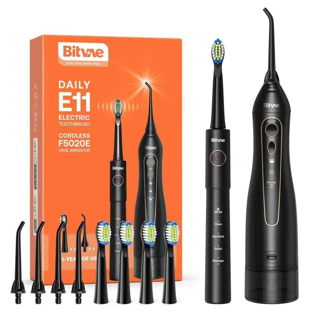 BIVATE COMBO TOOTHBRUSH AND FLOSSER WITH 4 HEAD AND 4 TIPS BLACK BV-F5020E-E11