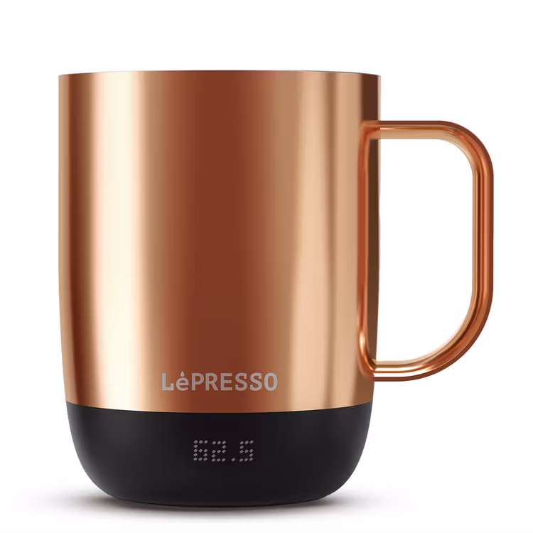 LEPRESSO AURELIO CERAMIC MUG WITH TEMPERATURE CONTROL BASE ROSE GOLD LPCFFACM0062RG