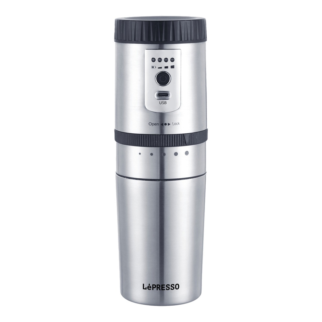 LEPRESSO PORTABLE MUG BURR GRINDER COFFEE MAKER 250ML SILVER LPGCMSM