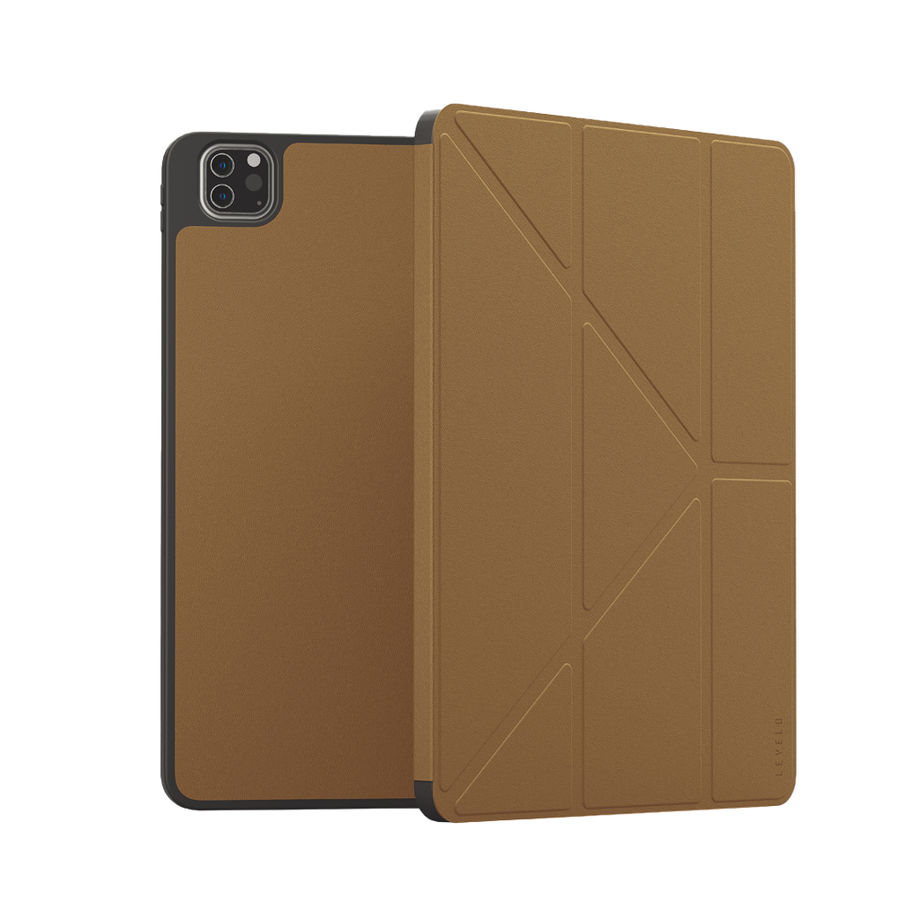 LEVELO IPAD PRO 12.9 INCH ELEGANT HYBRID LEATHER MAGNETIC CASE BROWN LVLELGP12BR