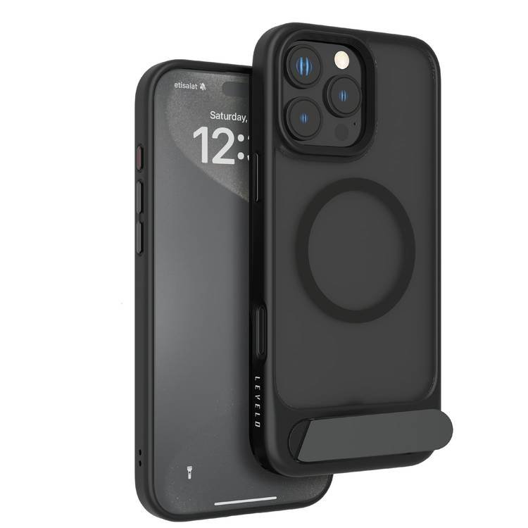 LEVELO IPHONE 16 PRO MATTEO CASE WITH BOTTOM STAND GRIP LVLMCBSG16PBK