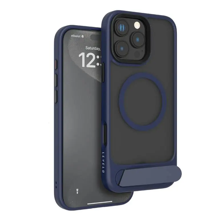 LEVELO MATTEO IPHONE 16 PRO MAX CASE WITH BOTTOM STAND GRIP BLUE LVLMCBSG16PMBL