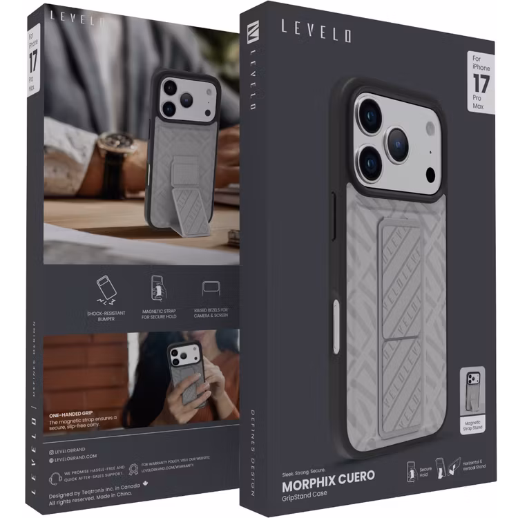 LEVELO MORPHIX CUERO IPHONE 17 PRO MAX GRIPSTAND CASE CLOUD GREY LVLMRPCGIP17PMCGY thumbnail 11