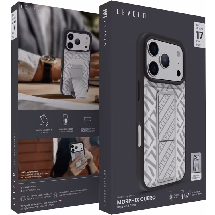 LEVELO MORPHIX CUERO IPHONE 17 PRO GRIPSTAND CASE CLOUD GREY LVLMRPCGIP17PCGY thumbnail 13