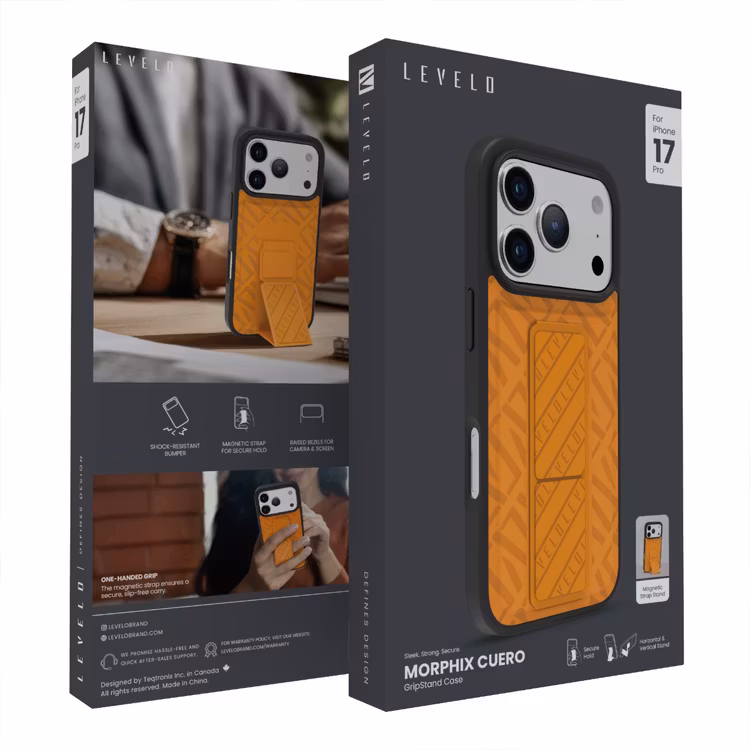 LEVELO MORPHIX CUERO IPHONE 17 PRO MAX GRIPSTAND CASE SUNRISE ORANGE LVLMRPCGIP17PMSORG thumbnail 3