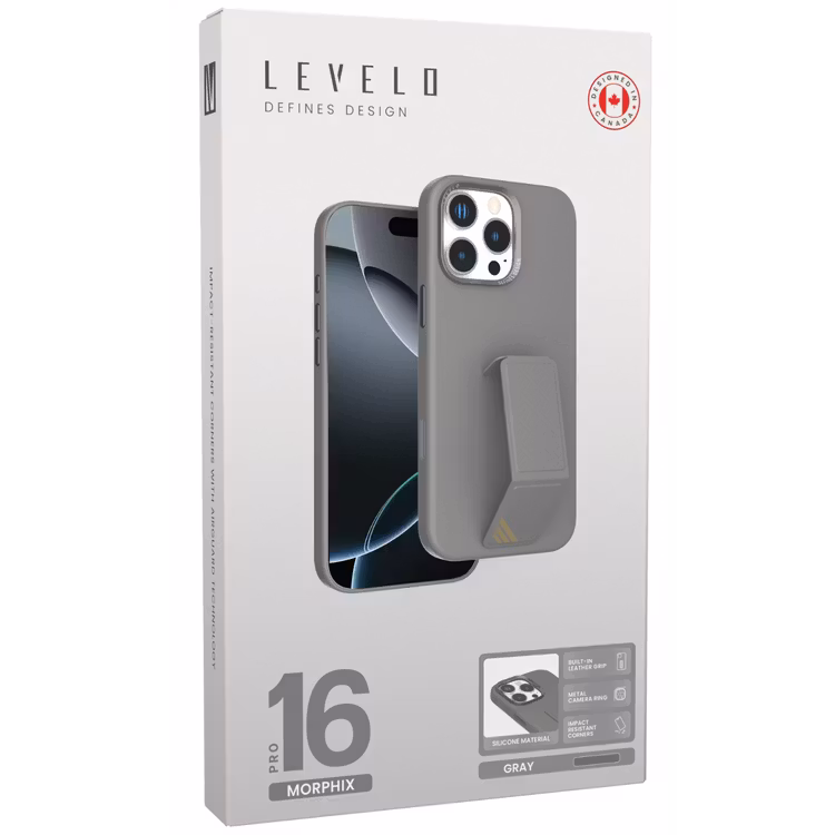 LEVELO IPHONE 16 PRO MORPHIX SILICONE CASE WITH LEATHER GRIP GRAY LVLMSL16PGY thumbnail 10