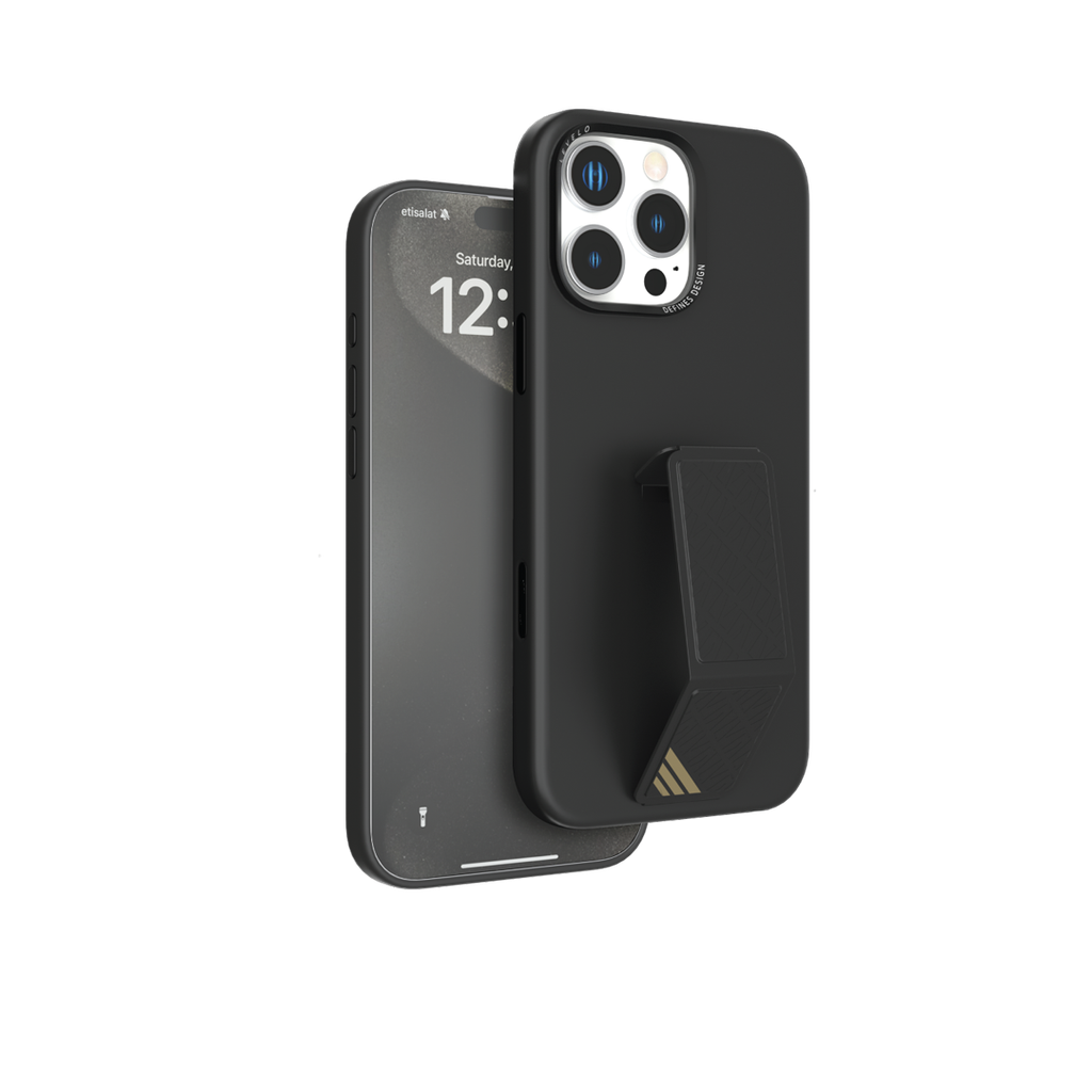 LEVELO IPHONE 16 PRO MORPHIX SILICONE CASE WITH LEATHER GRIP BLACK LVLMSL16PBK