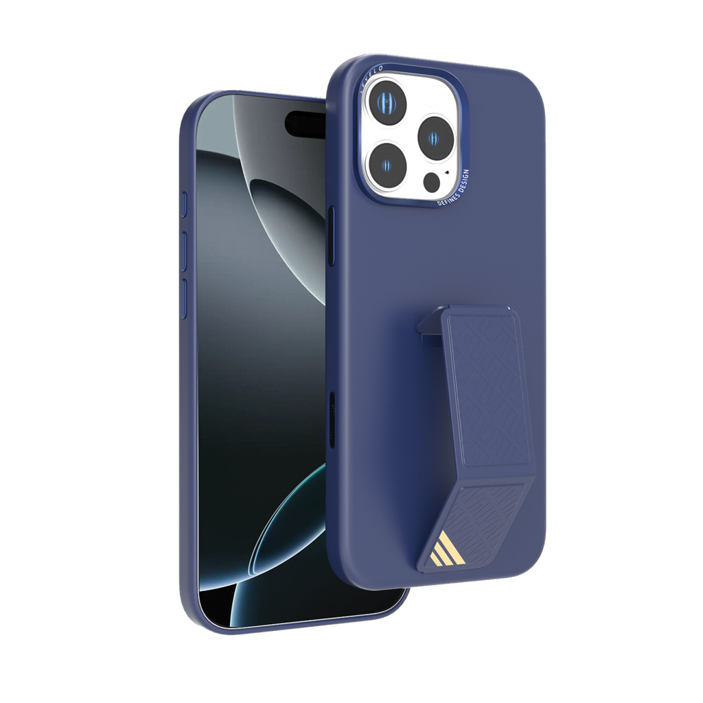LEVELO IPHONE 16 PRO MORPHIX SILICONE CASE WITH LEATHER GRIP DARK BLUE LVLMSLI16PDB