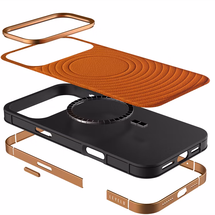 LEVELO SPIRALE IPHONE 17 PRO MAX PU LEATHER HYBRID CASE SUNRISE ORANGE LVLSPR17PMSORG thumbnail 3