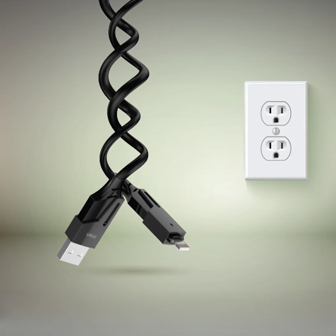 PAWA 4 IN 1 60W SPRING CHAGING CABLE 1.5M BLACK CL41SPR1-BK thumbnail 2