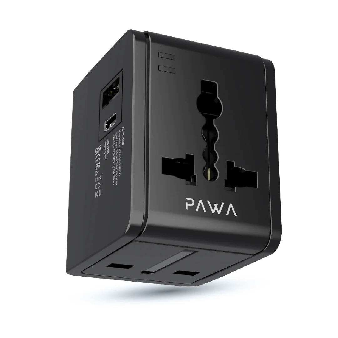 PAWA UNIVERSAL TRAVEL CHARGER WITH PD + QC PORT BLACK PW-TCUTA20W-BK