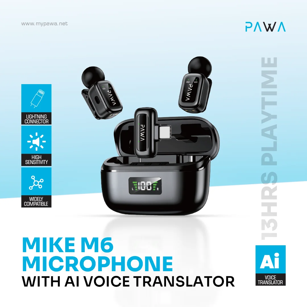 PAWA MIKE M6 MICROPHONE WITH AI VOICE TRANSLATOR BLACK PW-LDMCCCL5-BK thumbnail 4
