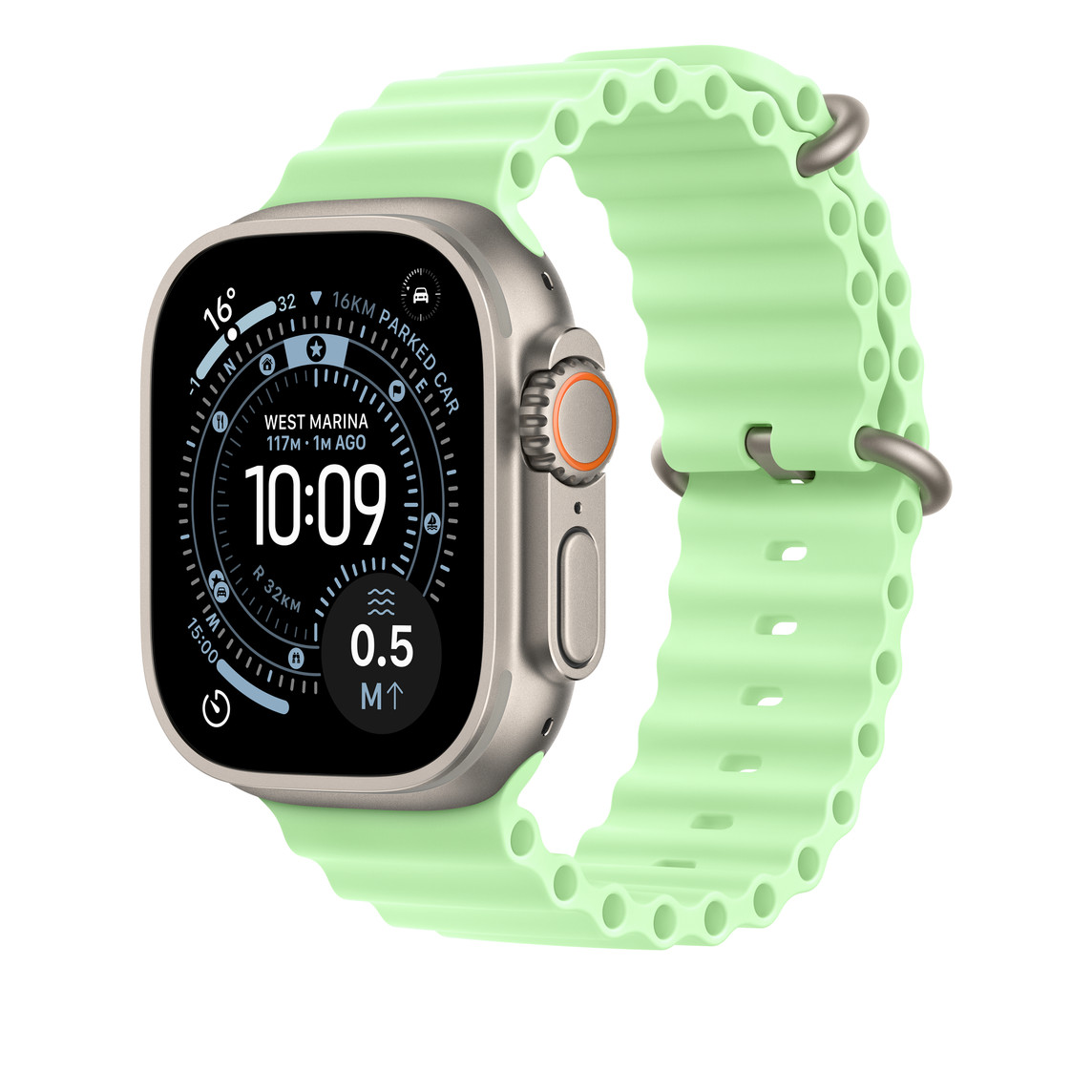 APPLE WATCH 49MM NEON GREEN NATURAL TITANIUM OCEAN BAND XL-MGCG4ZM/A thumbnail 2