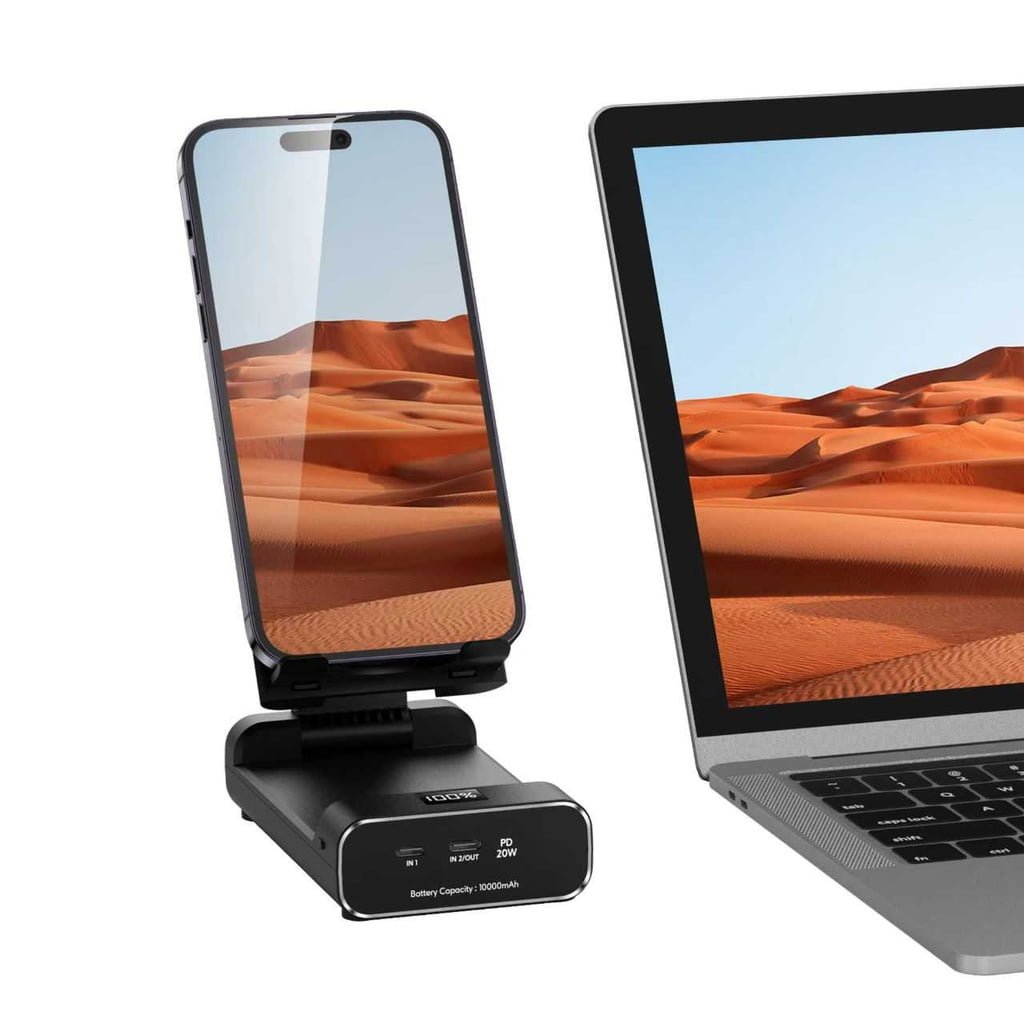 GREEN LION POWER BANK 10000MAH & FOLDABLE MOBILE STAND BLACK GNFLDPBSTBK thumbnail 3