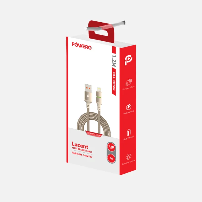 POWERO PLUS LUCENT ALLOY BRAIDED CABLE WITH INDICATOR USB A TO TYPE C 1.2M DESERT TITANIUM PR-LCBD12AC-DT