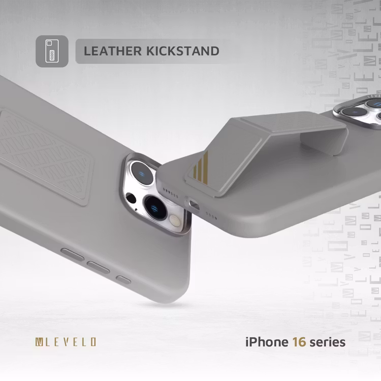 LEVELO IPHONE 16 PRO MORPHIX SILICONE CASE WITH LEATHER GRIP GRAY LVLMSL16PGY thumbnail 2