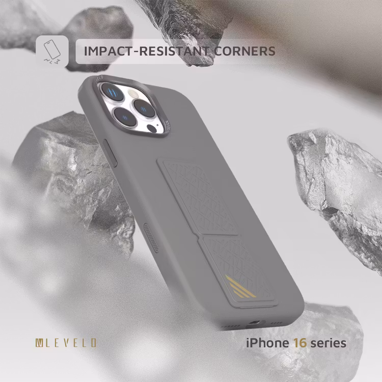 LEVELO IPHONE 16 PRO MORPHIX SILICONE CASE WITH LEATHER GRIP GRAY LVLMSL16PGY thumbnail 4