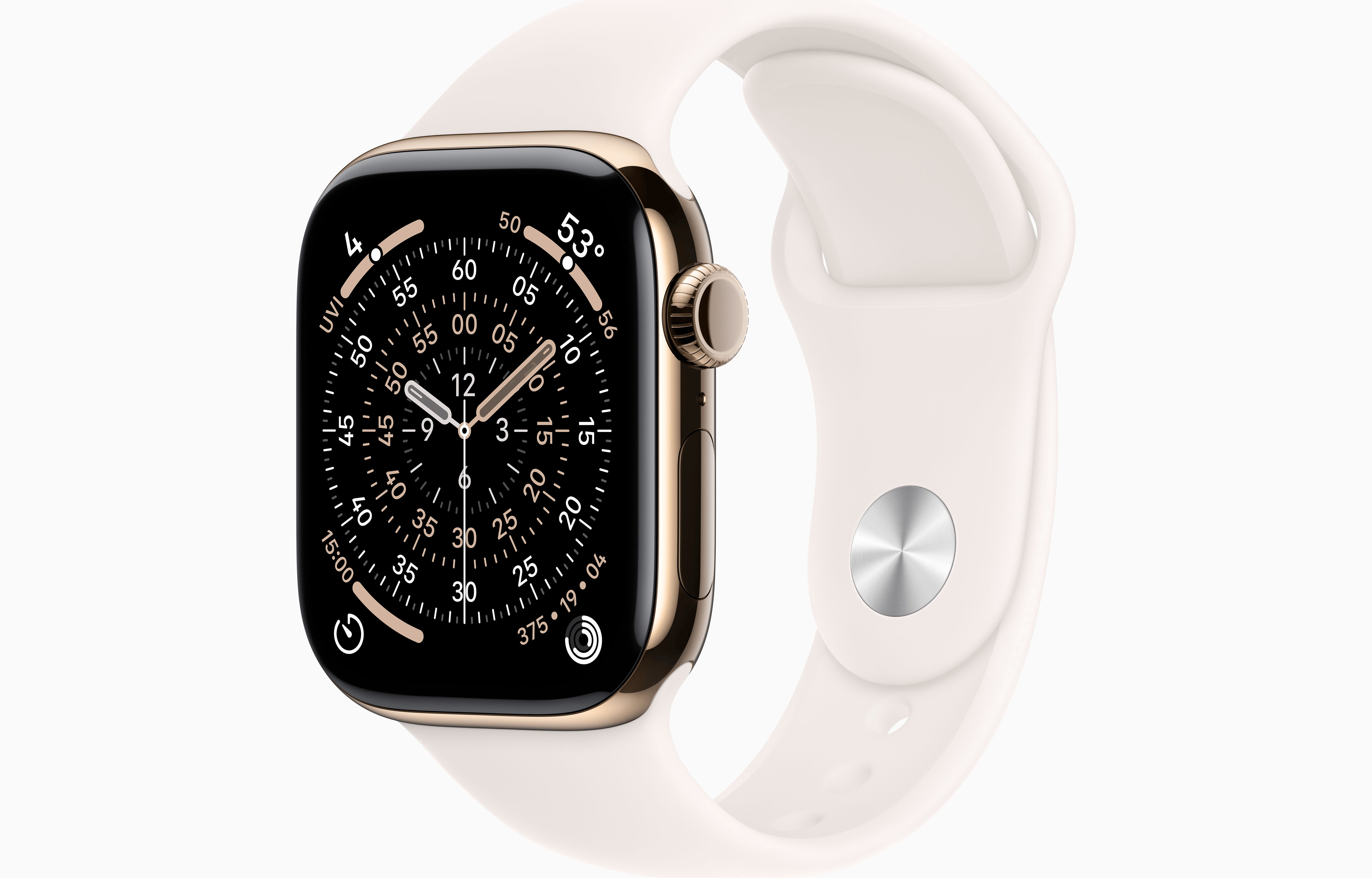 APPLE WATCH SERIES 11 GPS+ CELLULAR 42MM GOLD TITANIUM CASE WITH LIGHT BLUSH SPORT BAND M/L MF8X4