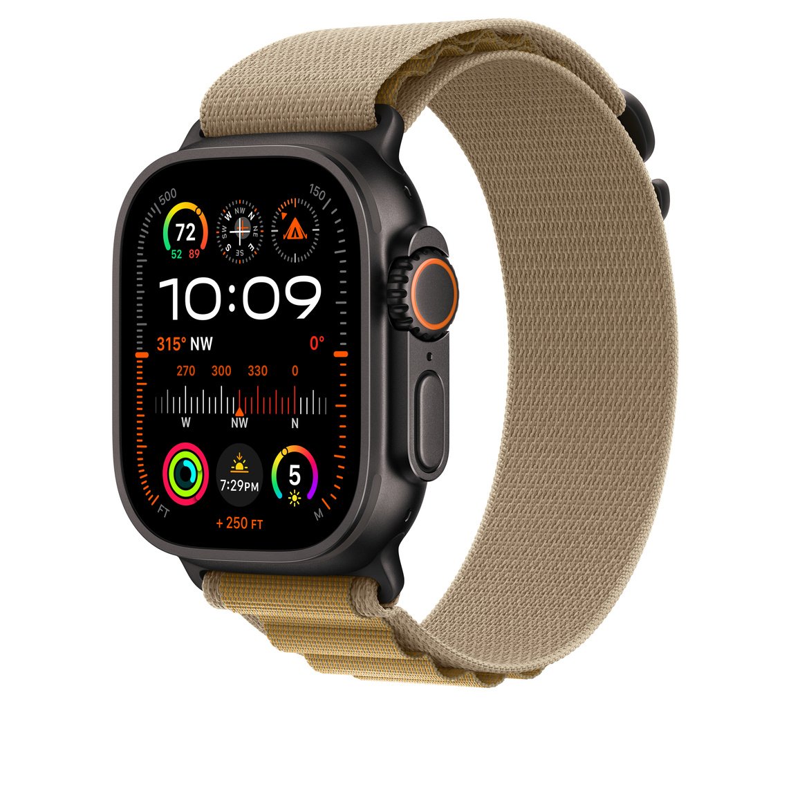 Apple Watch Ultra 49mm - Black Titanium Case with Tan Alpine Loop Large, MYQ23 thumbnail 3
