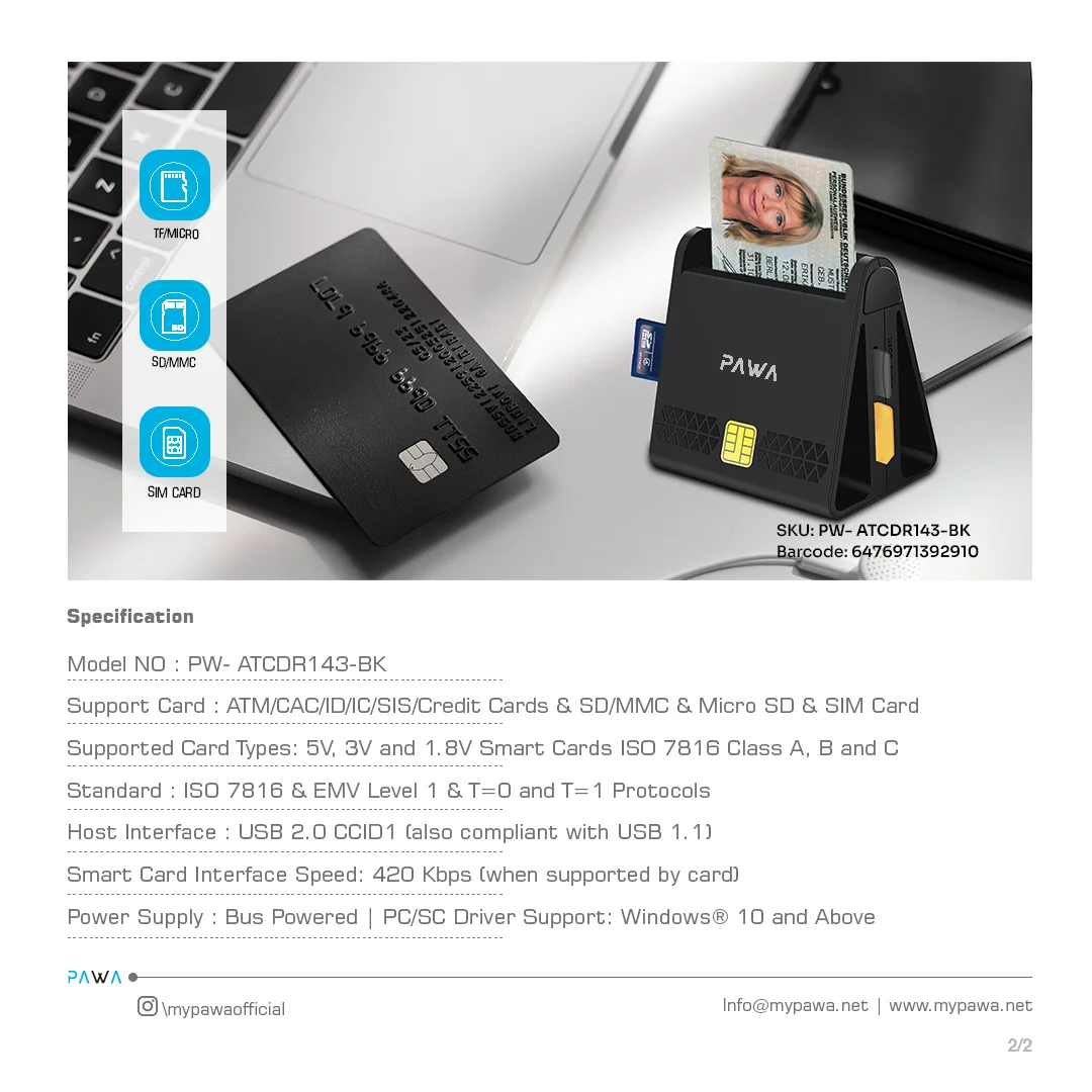 PAWA MULTI SLOTS SMART CARD READER BLACK PWATCDR143-BK thumbnail 4