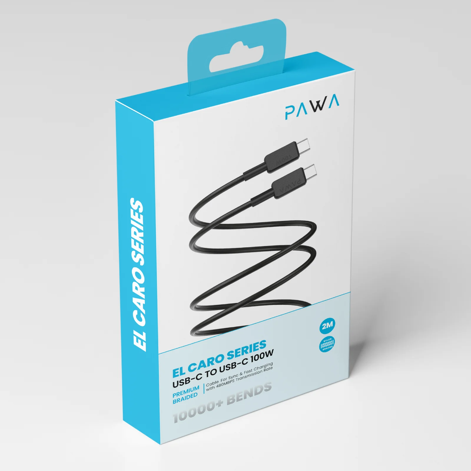 PAWA EL CARO SERIES USB C TO USB C 100W PREMIUM BRAIDED CABLE 2M BLACK PW-20B100CC-BK thumbnail 2