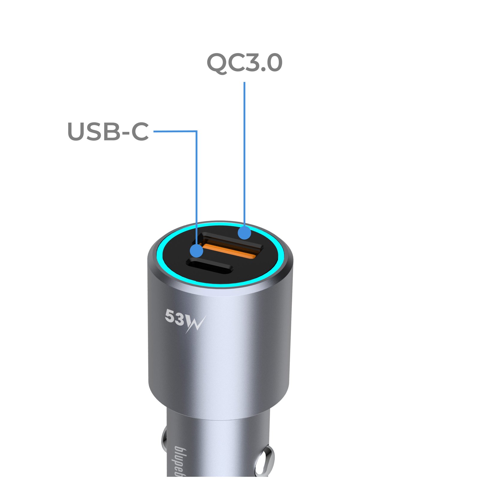 BLUPEBBLE NAVI POWER 53W WITH 1XUSB-C PD AND 1XUSB-A QC CAR CHARGER BP-CC053-SG thumbnail 5