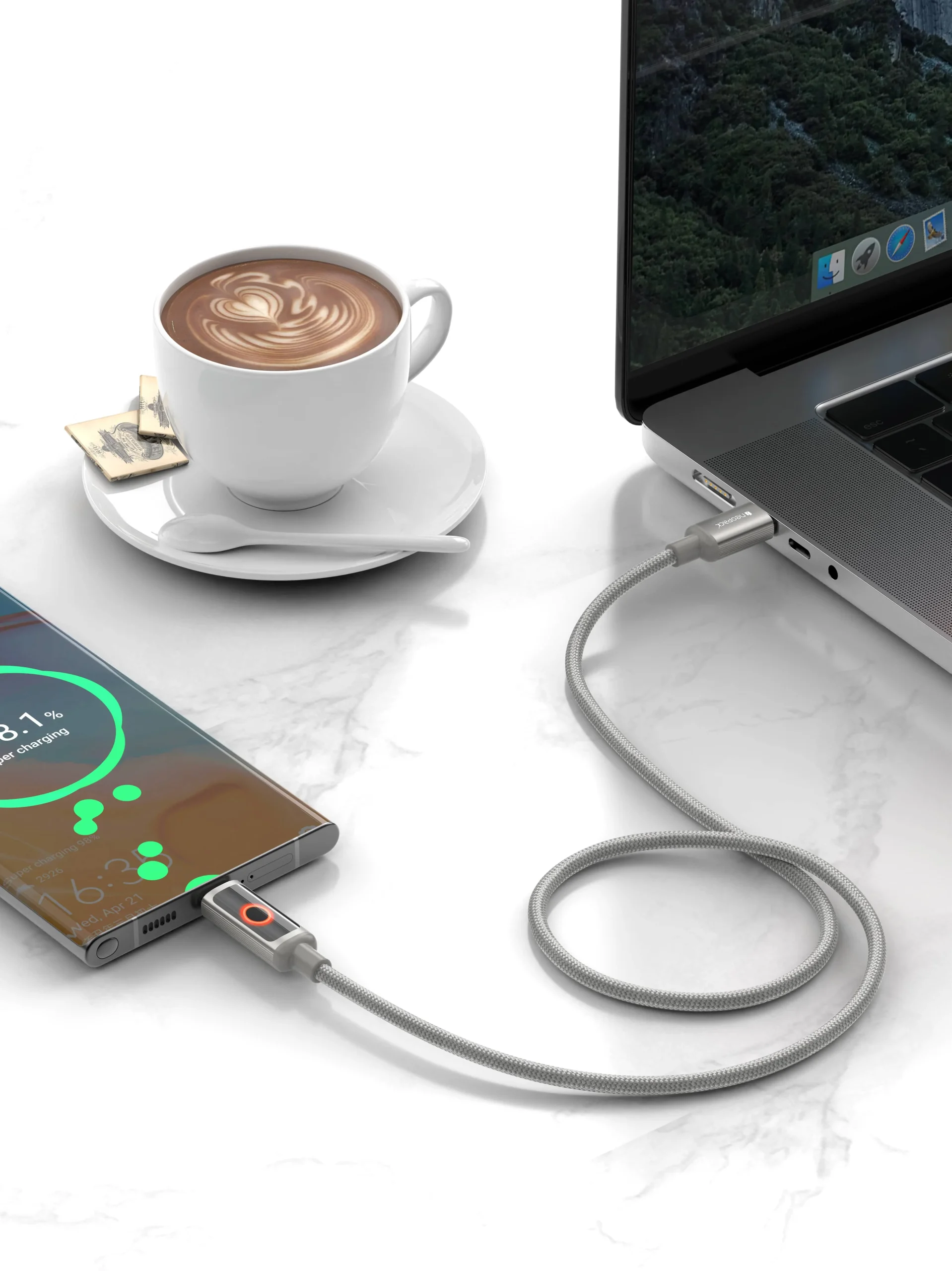 PORODO CHARGE LITE USB-C TO USB-C HIGH-SPEED CHARGING 1M/3.3FT CABLE GRAY PDCBL0045GY thumbnail 2