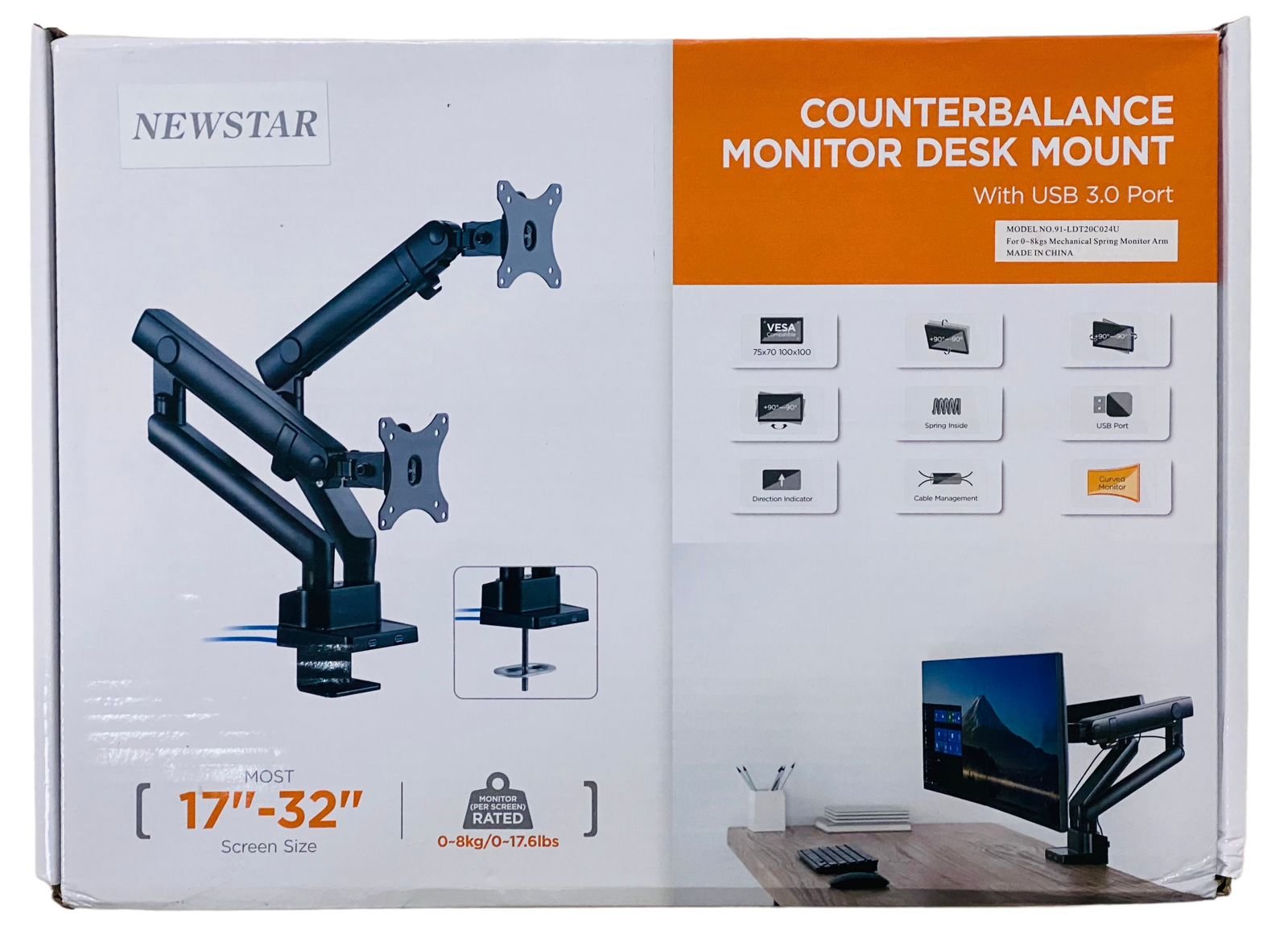 NEWSTAR DUAL MONITOR DESK MOUNT WITH USB PORT 91-LDT20C024U thumbnail 2