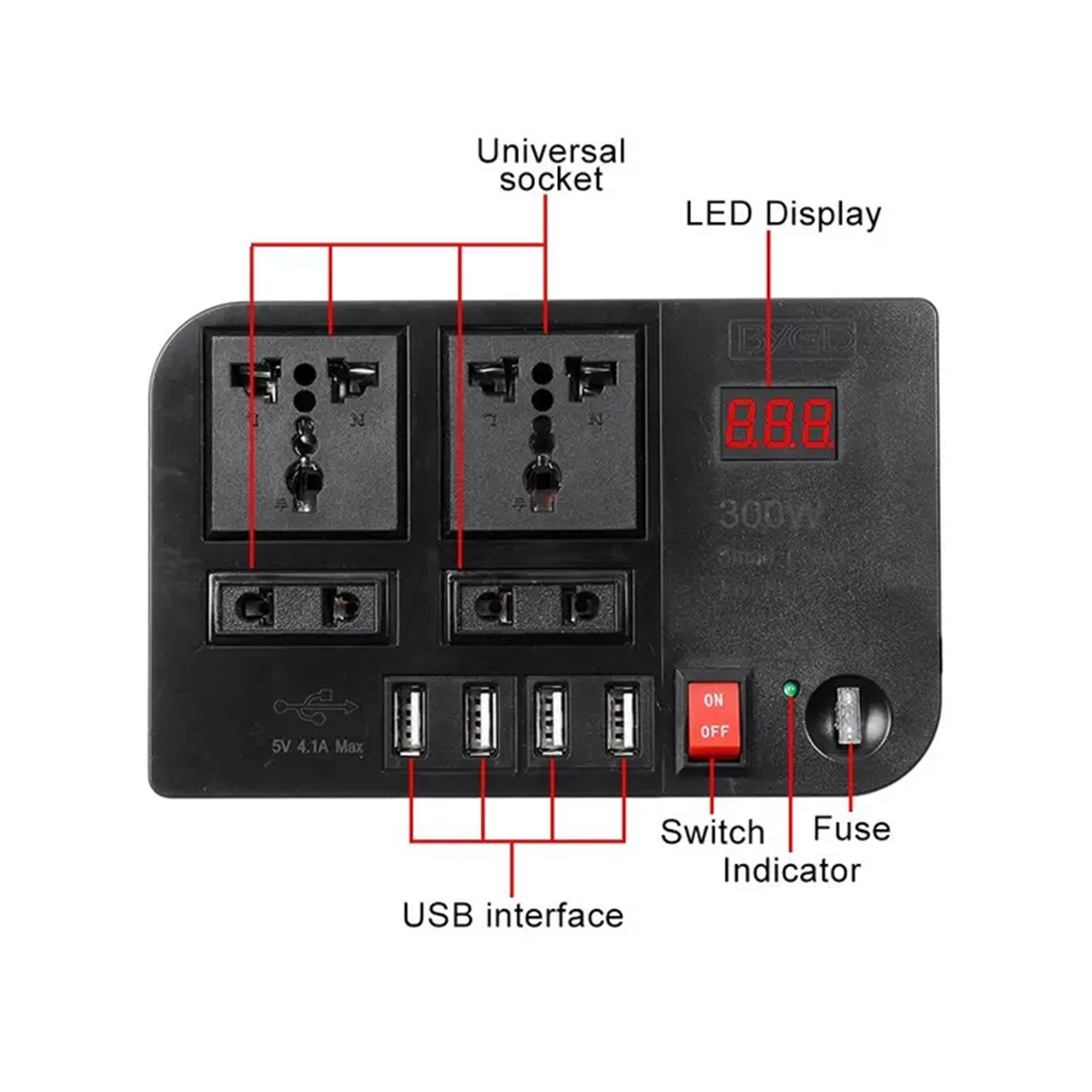 BYGD CAR POWER INVERTER 2 SOCKET 300W E8982 thumbnail 3