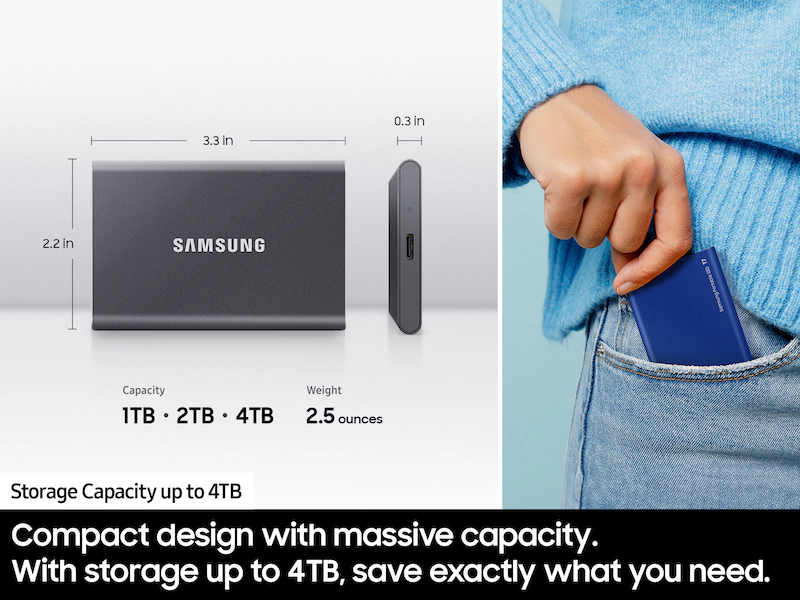 SAMSUNG T7 4TB PORTABLE SSD USB 3.2 TITAN GRAY MU-PC4T0T/WW thumbnail 7