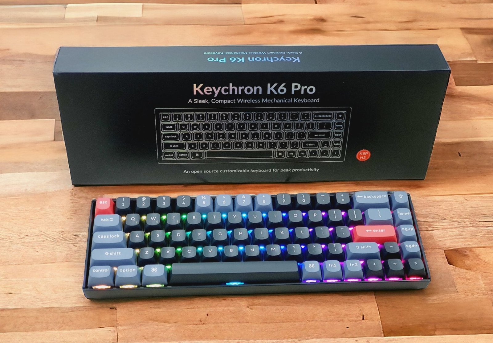 KEYCHRON K6 PRO WIRELESS MECHANICAL KEYBOARD BLACK SWAPPABLE RGB BACKLIGHT BROWN SWITCH BLACK K6P-H3 thumbnail 2