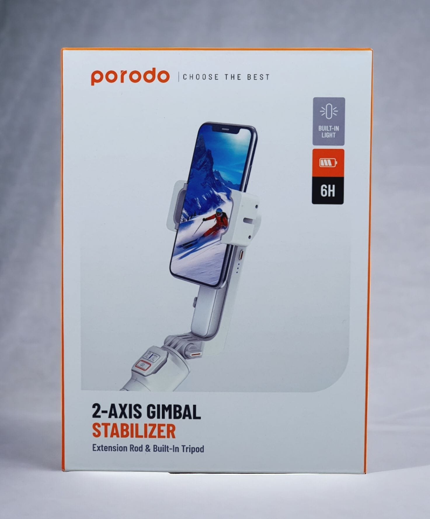 PORODO 2 AXIS GIMBAL STABILIZER EXTENSION ROD AND BUILT IN TRIPOD WHITE PD-ASGMRC-WH thumbnail 2