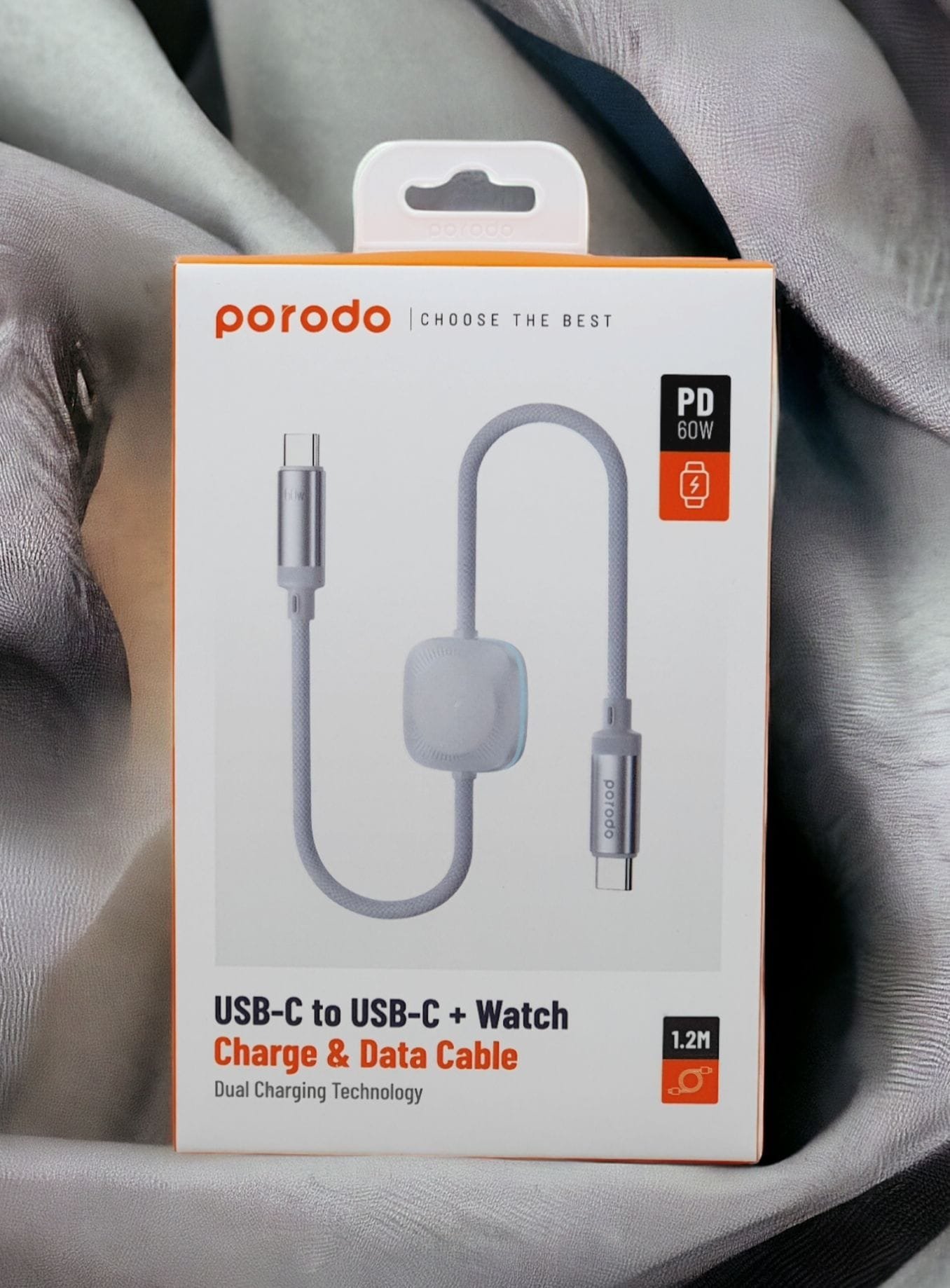 PORODO USB C TO USB C WITH WATCH CHARGE & DATA CABLE 1.2M WHITE PD-2N1CCWC-WH thumbnail 2