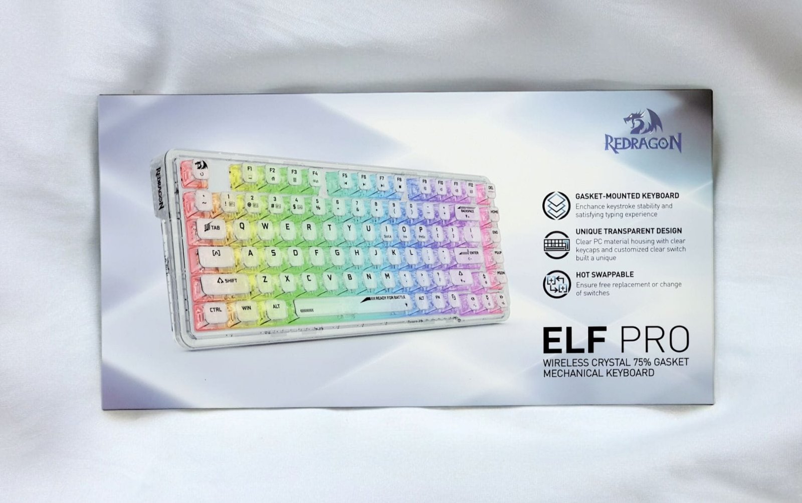 REDRAGON ELF PRO WIRELESS CRYSTAL 75% GASKET RGB GAMING KEYBOARD K649CT-RGB-PRO thumbnail 14