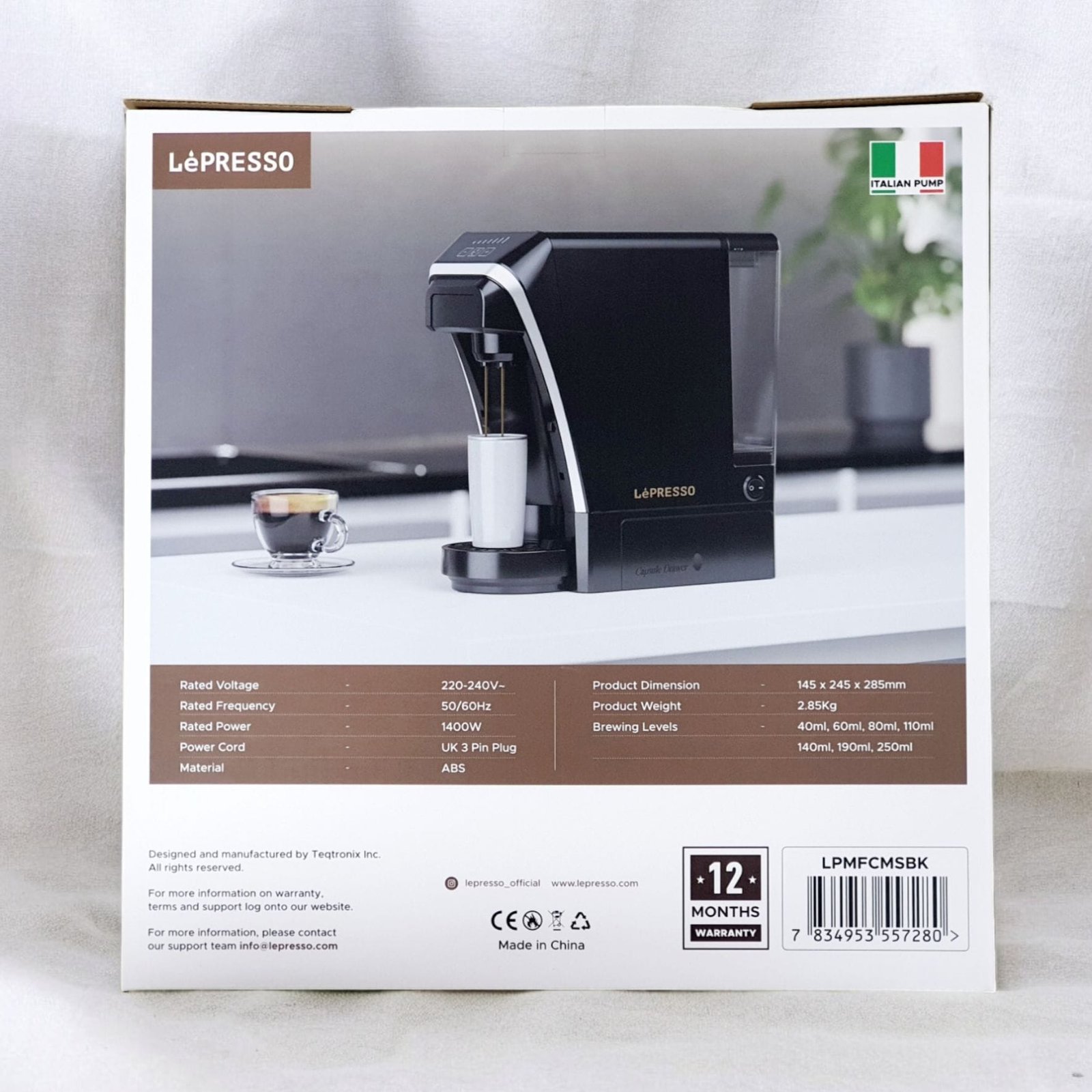 LEPRESSO MULTI CAPSULE TEA & COFFEE MACINE WITH ITALIAN PUMP/FLOW METER BLACK LPMFCMSBK thumbnail 3