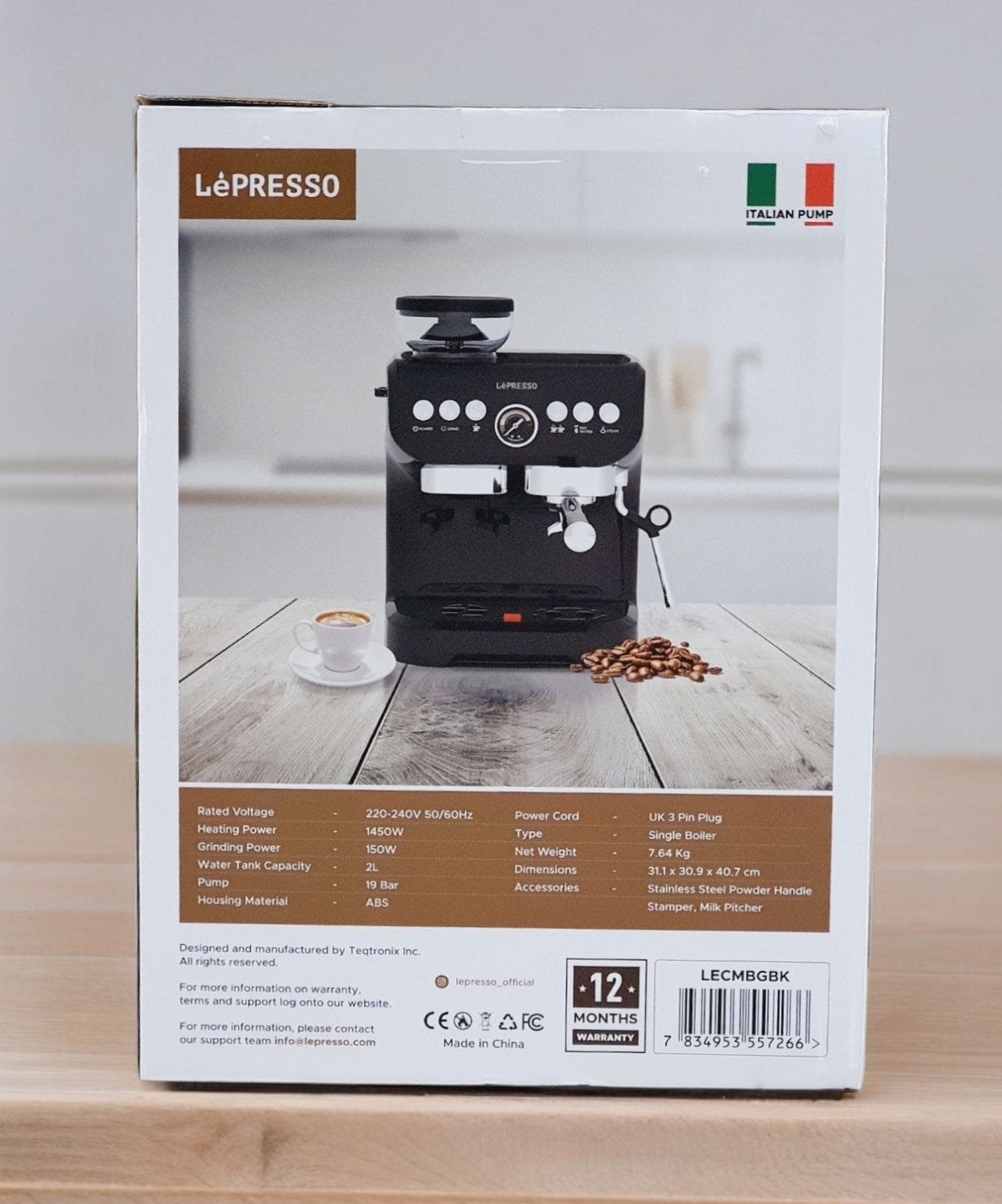 LEPRESSO SEMI AUTOMATIC ESPRESSO MACHINE WITH GRINDER & MILK STEAMER BLACK LECMBGBK thumbnail 3