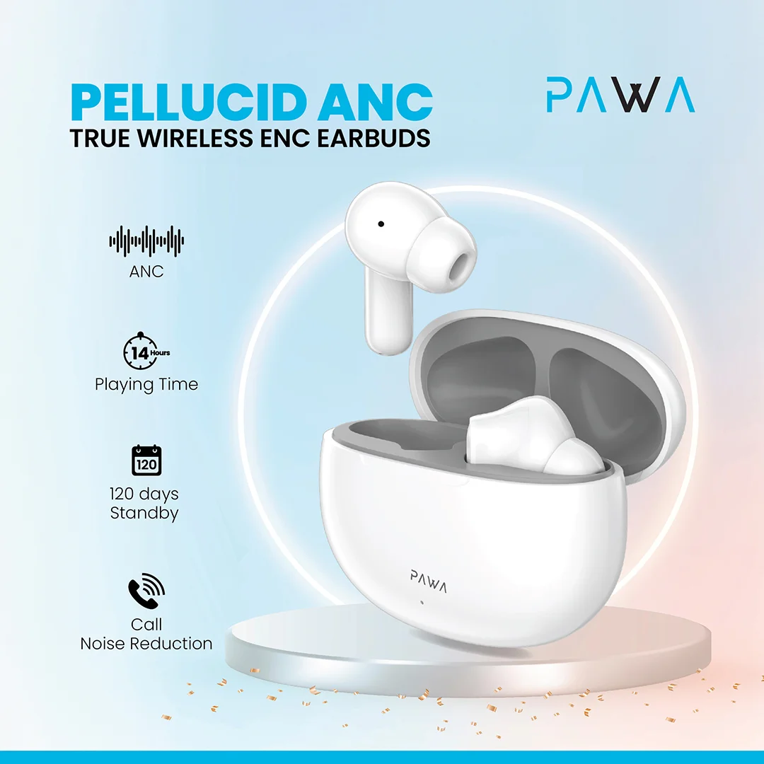 PAWA PELLUCID ANC TRUE WIRELESS ENC EARBUDS WHITE  PW-TWSPNC59-WHGY thumbnail 3