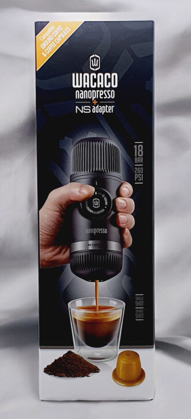 Wacaco Nanopresso Portable Espresso Maker Bundle, including NS Adaptor and Grey Bag thumbnail 3