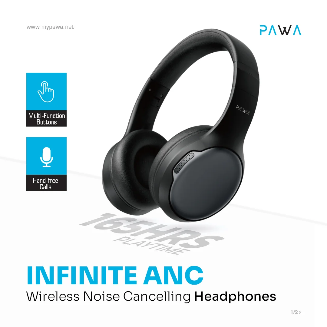 PAWA INFINITE ANC WIRELESS NOISE CANCELLING HEADPHONE BLACK PW-HFIAN165-BK thumbnail 3