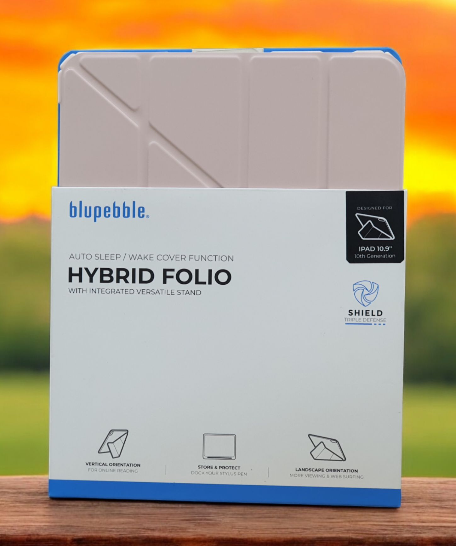BLUPEBBLE IPAD 10.9 INCH 10TH GENERATION HYBRID FOLIO CASE PINK WITH CLEAR SCREEN PROTECTOR BP-FLIPSMTSTD10.9-PNK