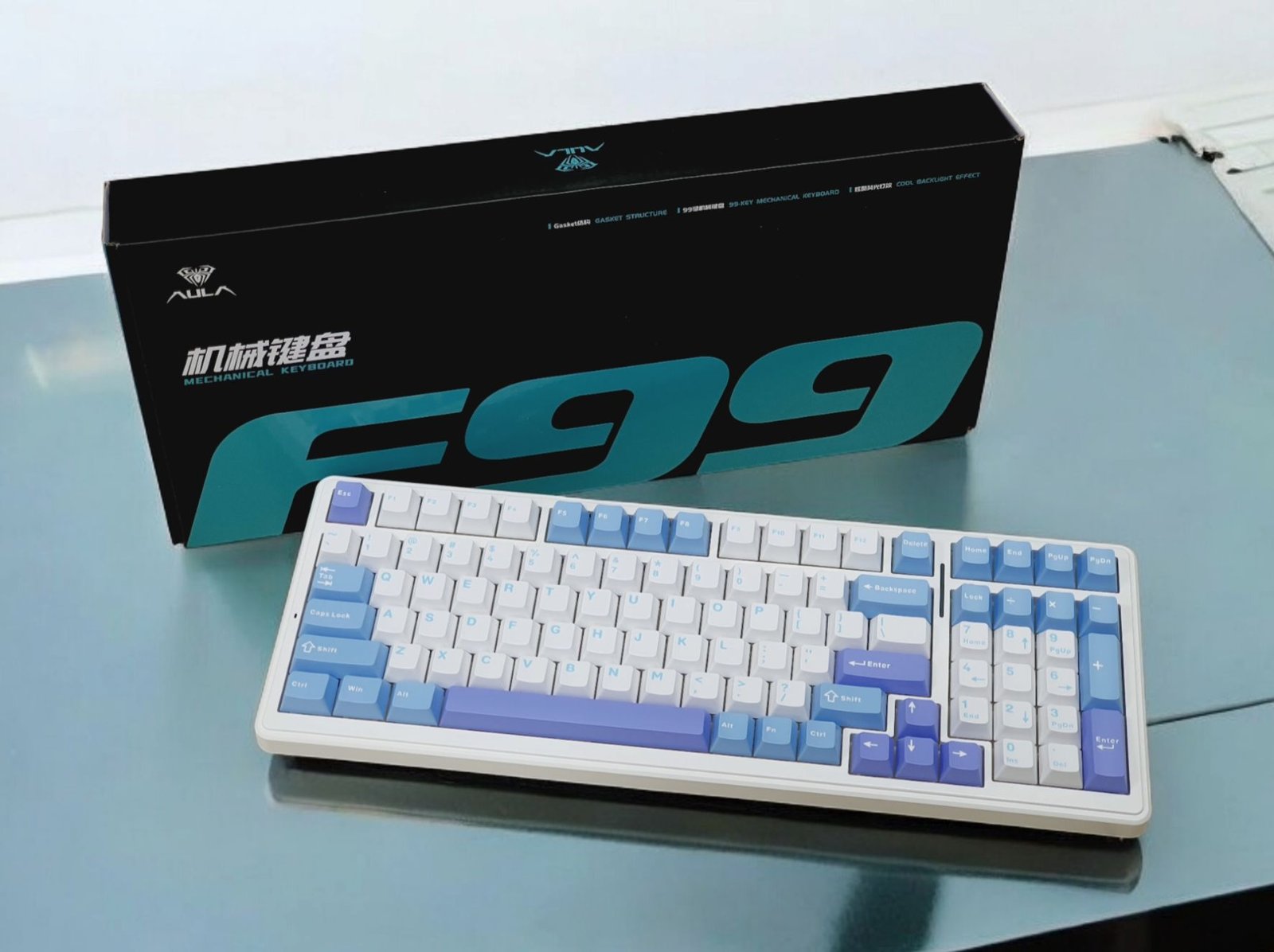 AULA F99 Aqua Breeze Mechanical Gaming Keyboard (99 Keys, 98%, RGB, Tri-Mode, Reaper Switch) - Elegant Design with Exceptional Performance thumbnail 2