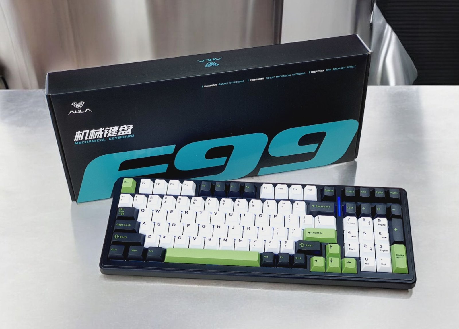 AULA F99 Emerald Eclipse Mechanical Gaming Keyboard (99 Keys, 98%, RGB, Tri-Mode, Walvis Sea Switch) - Sleek and High-Performance Keyboard thumbnail 2