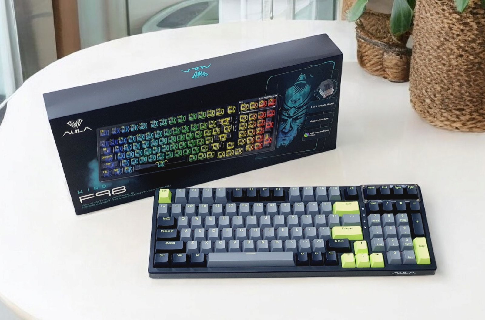 AULA F98 Shadow Green Mechanical Gaming Keyboard (98 Keys, 98%, RGB, Tri-Mode, Nimbus V3 Switch) - Compact and Versatile Gaming Performance thumbnail 2