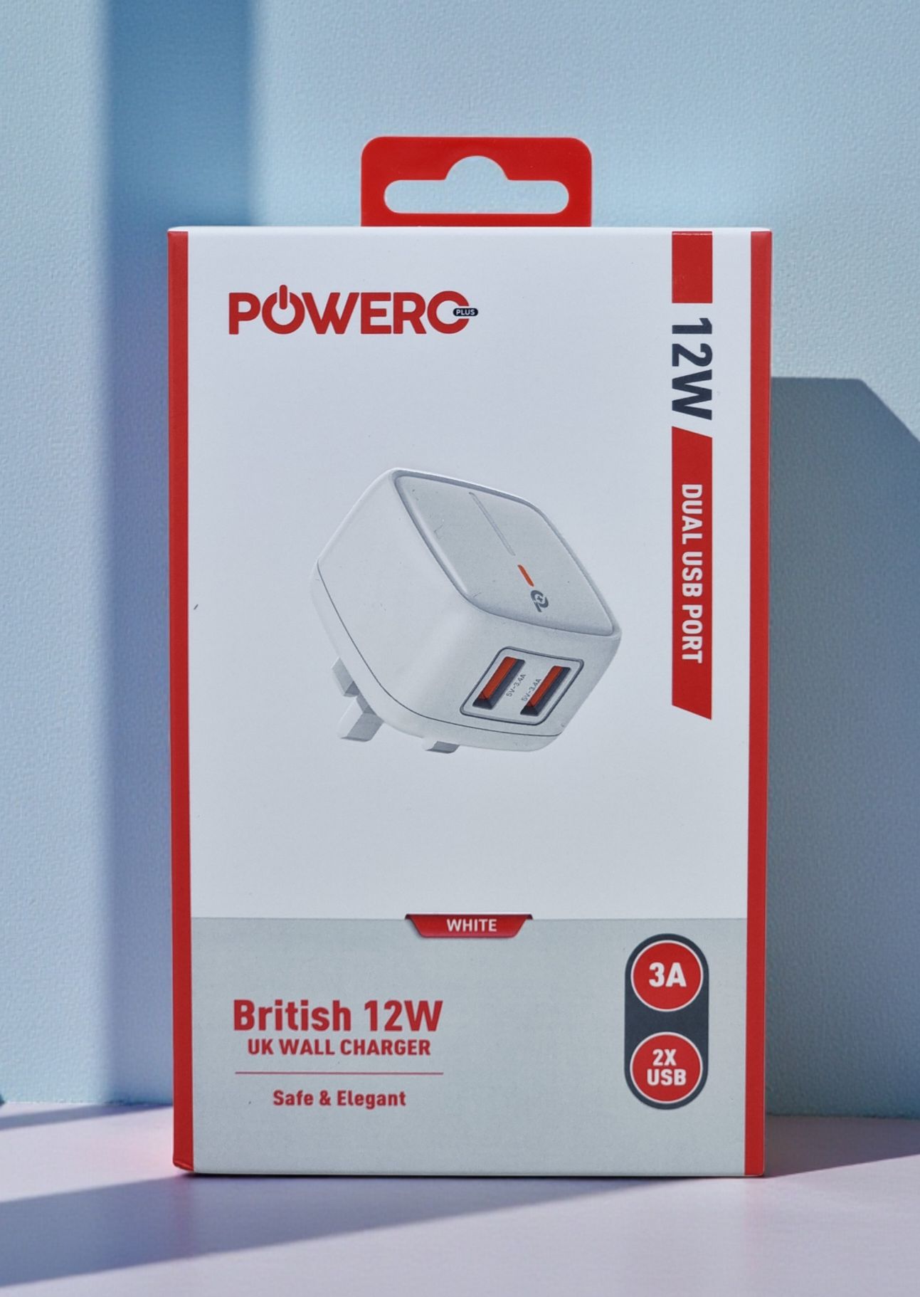 POWERO PLUS BRITISH 12W DUAL USB PORT UK WALL CHARGER 3A WHITE PR-TC24UK-WH