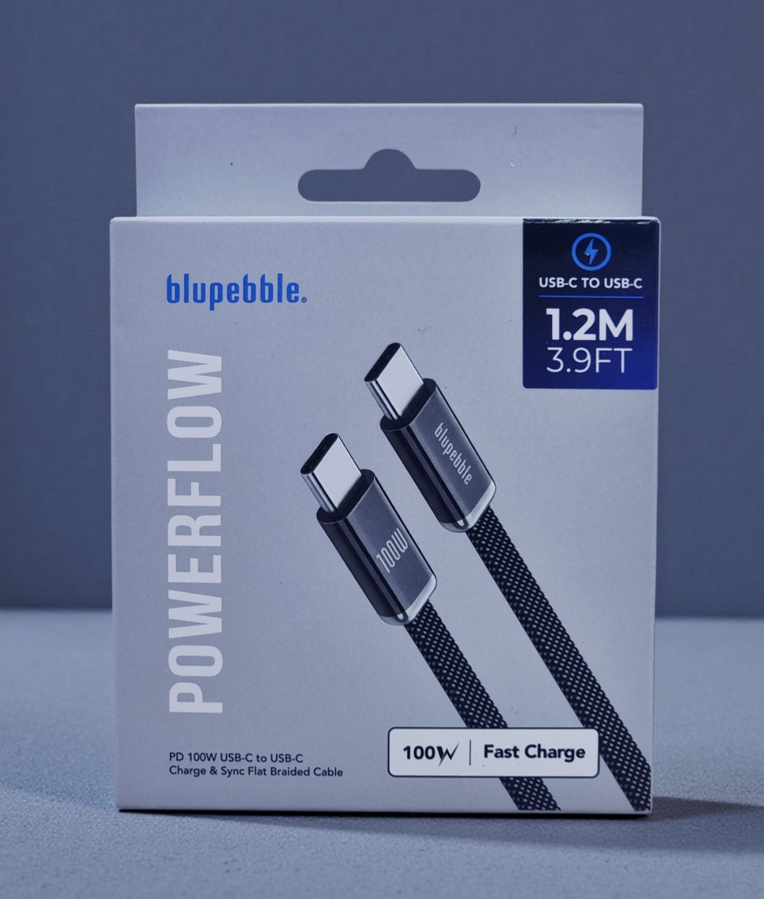 BLUPEBBLE POWERFLOW PD 100W USB-C TO USB-C 1.2M BRAIDED CABLE-GRAY BP-PFFLAT1.2M100W-GY